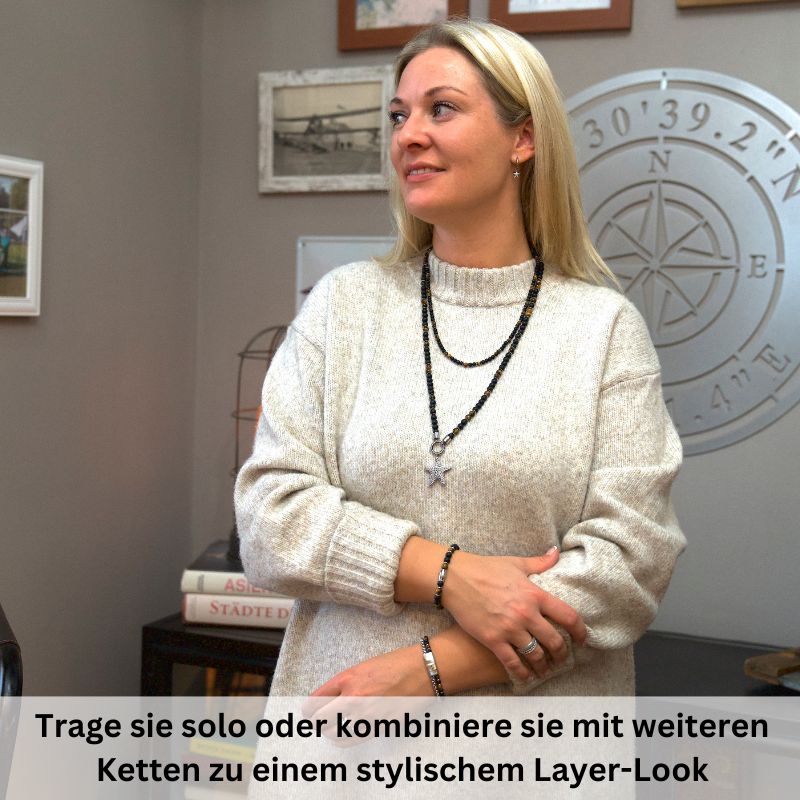 Kette Black Beach (4mm) aus Onyx, Tiger-Eye & Edelstahl