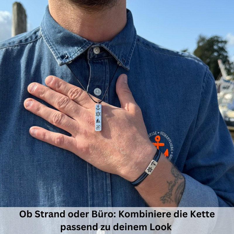 925er Silber-Kette "Steuermanns Heimathafen" (schwarz) (Wachs-Cord)