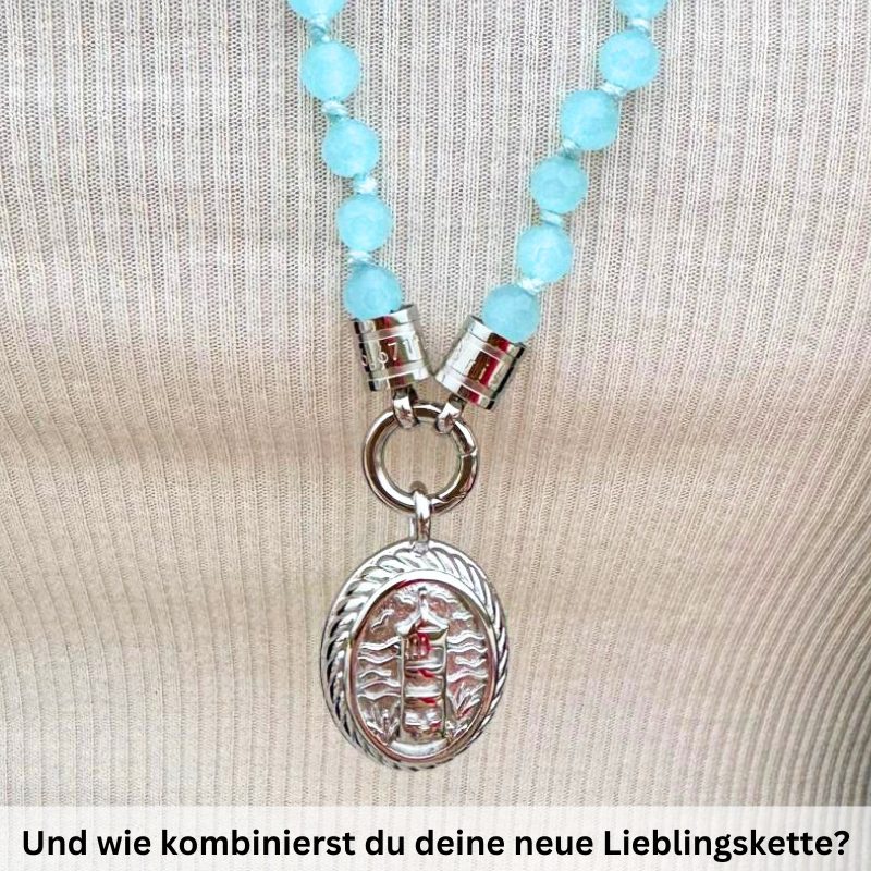 Kette Glasperlenblau 6mm (mit Rund-Karabiner) aus Edelstahl & Glasperlen