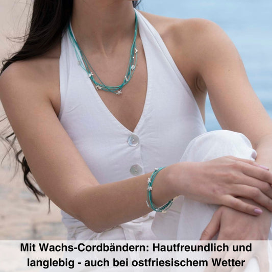925er Silber Kette Ostfriesland (meeresgrün) (Wachs-Cord)