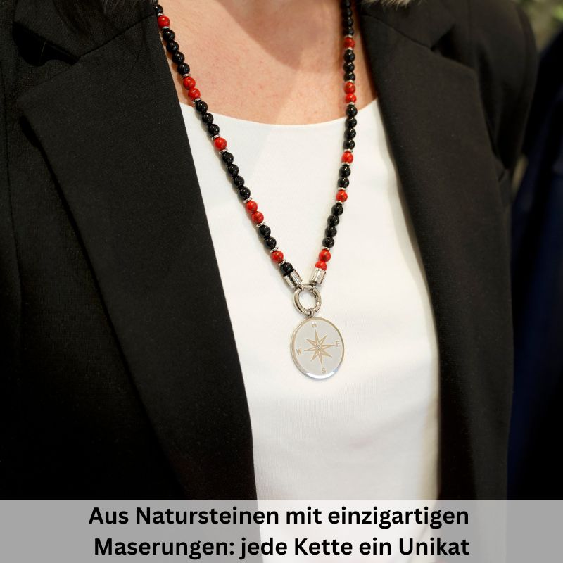 Kette Küstenbrandung (6mm) Onyx, Red Turquoise, Edelstahl (Rund-Karabiner)