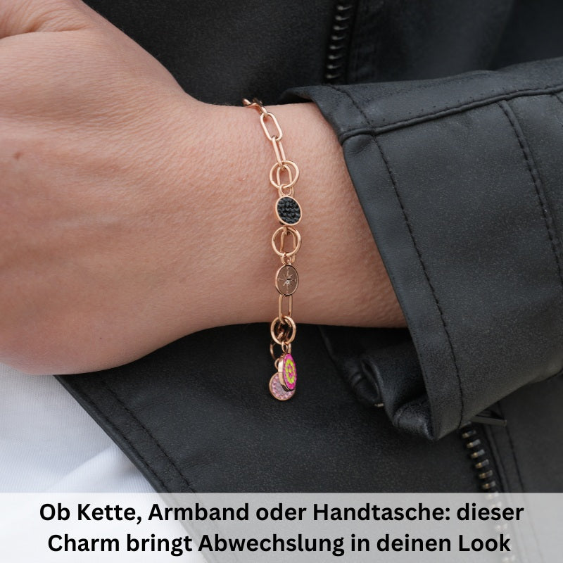 Charm & Clip Bling Bling (neongelb-pink) aus Edelstahl für Armband & Kette (Click-it)