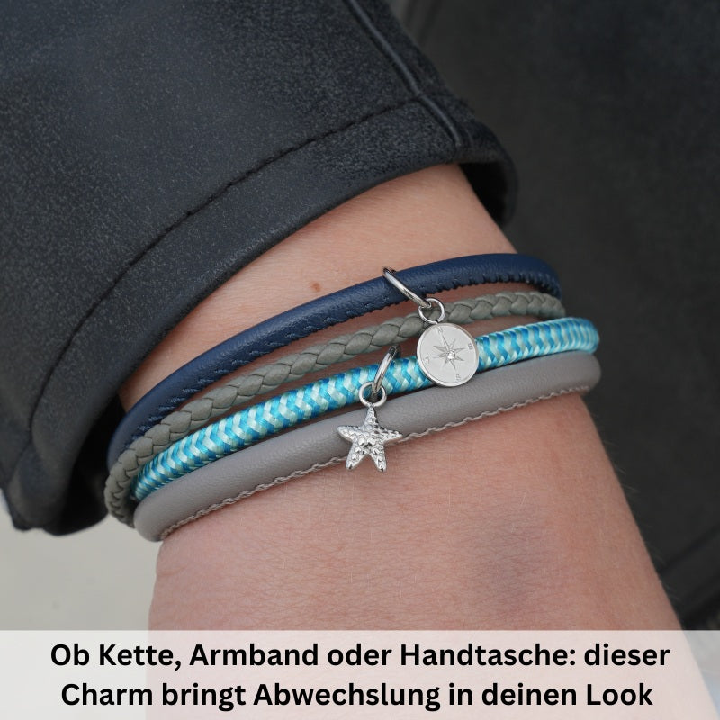 Charm & Clip Kompass (mit Stein) aus Edelstahl für Armband & Kette (Click-it)