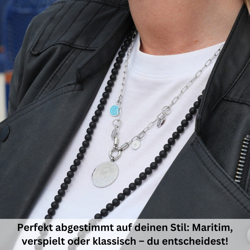 Charm & Clip Kompass (mit Stein) aus Edelstahl für Armband & Kette (Click-it)