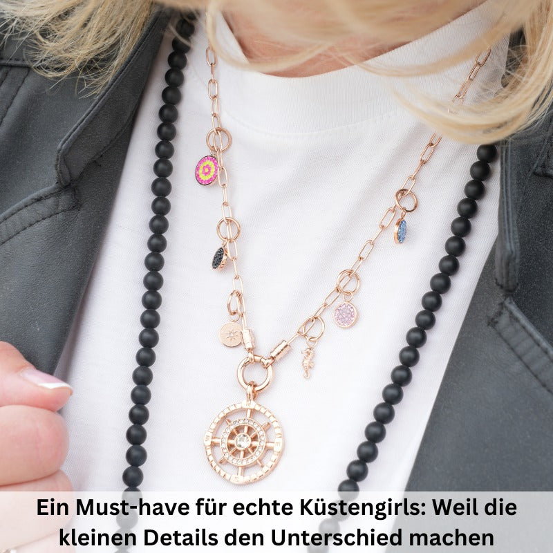 Charm & Clip Kompass (mit Stein) aus Edelstahl für Armband & Kette (Click-it)