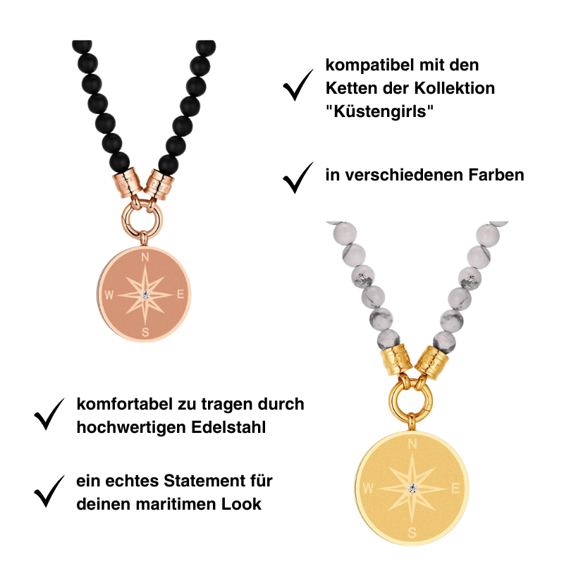 Kettenanhänger Kompass (groß) aus Edelstahl mit Stein