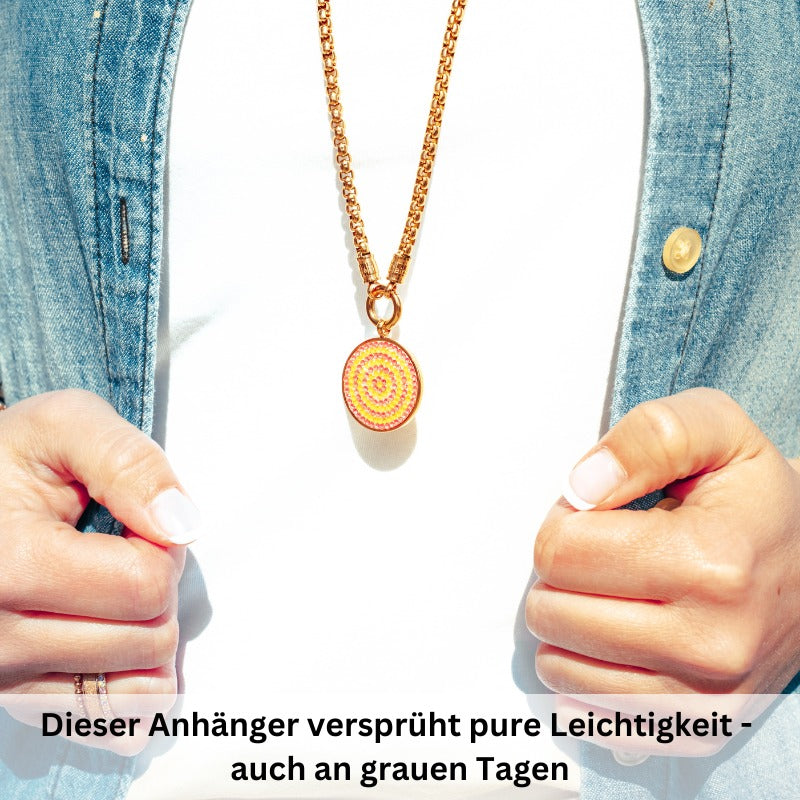 Kettenanhänger Bling Bling (Neongelb-Pink) aus Edelstahl mit Steinen