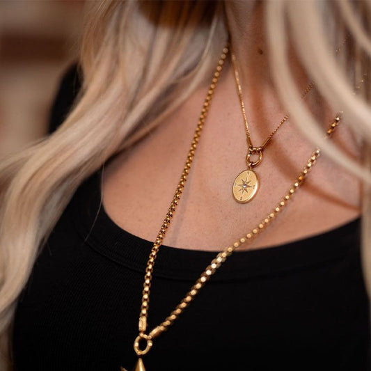 Kettenanhänger Kompass (klein) aus Edelstahl mit Stein