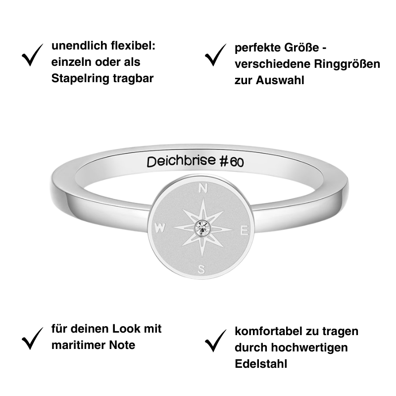 Ring Kompass aus Edelstahl (Stapelring)