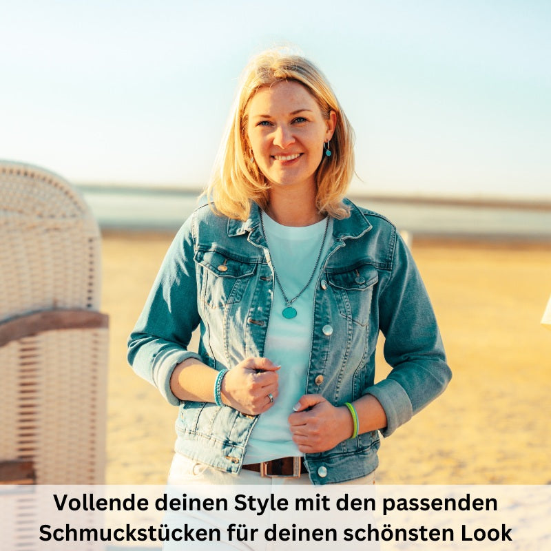 Charm für Ohrringe (Creolen) Bling Bling (türkis) (groß) aus Edelstahl (Paar)