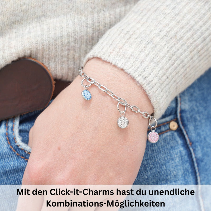 Charm & Clip Bling Bling (blau) aus Edelstahl für Armband & Kette (Click-it)