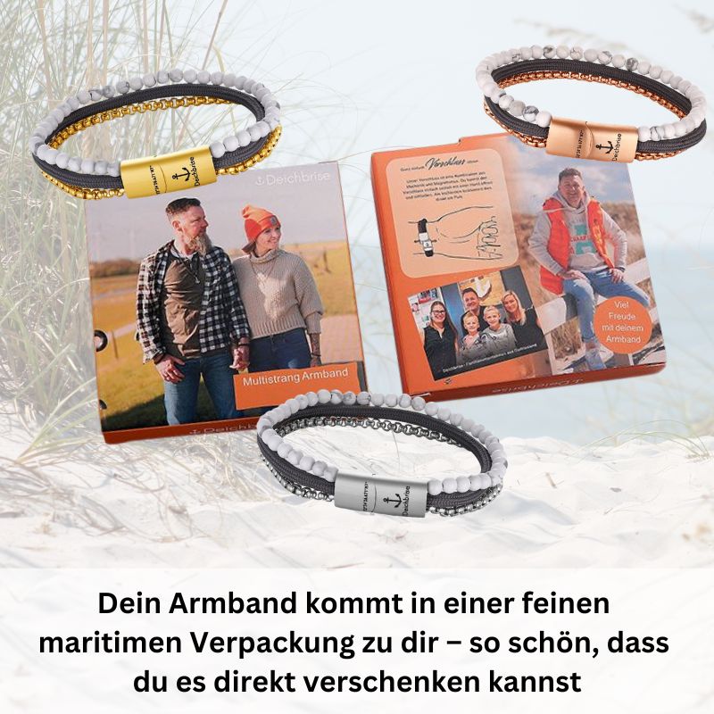 Armband Weisse Düne (Multistrang) Edelstahl, Tau & White-Turquoise