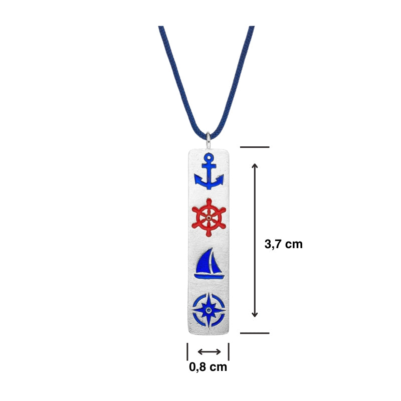 925er Silber-Kette "Steuermanns Heimathafen" (leuchtturmrot-meeresblau) (Wachs-Cord)