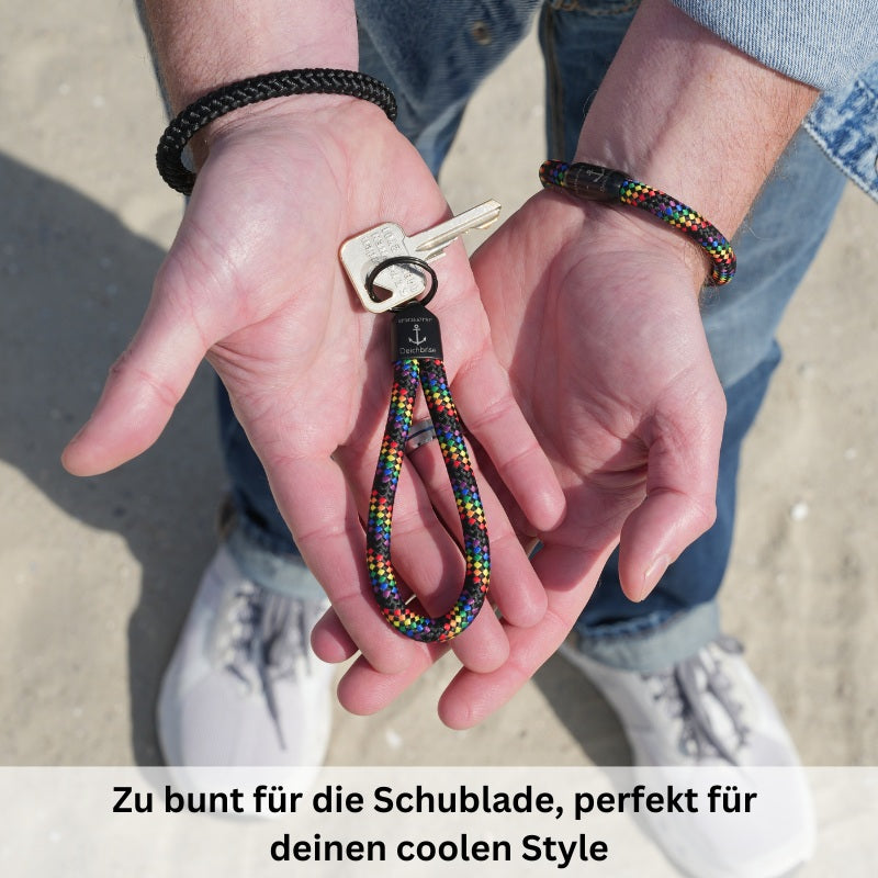 Schlüsselanhänger aus Segeltau Regenbogen (8mm)