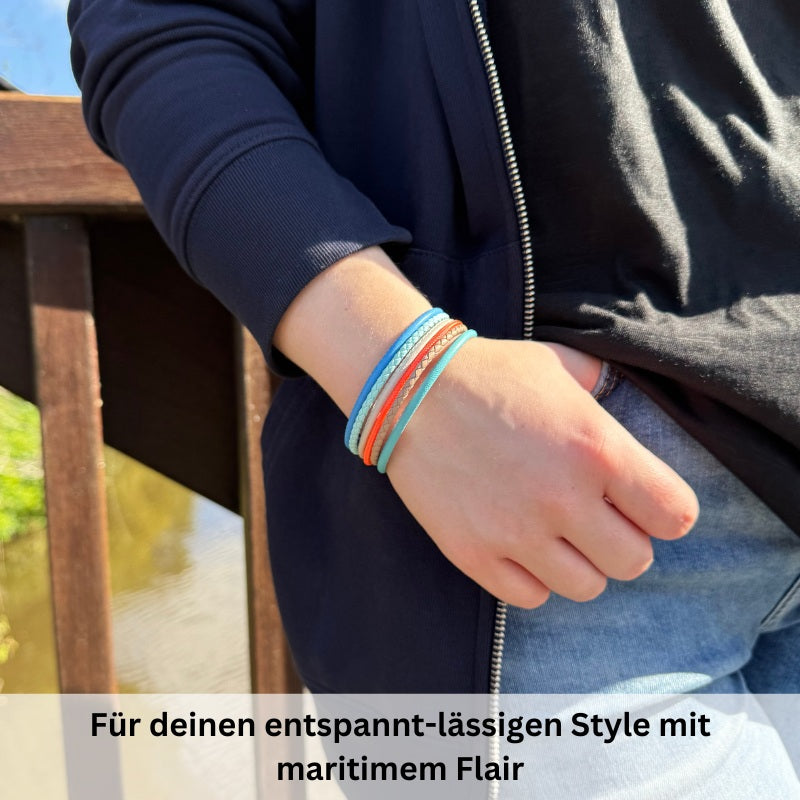 Armband Sunny Beach (Multistrang) mit Segelseil & Leder