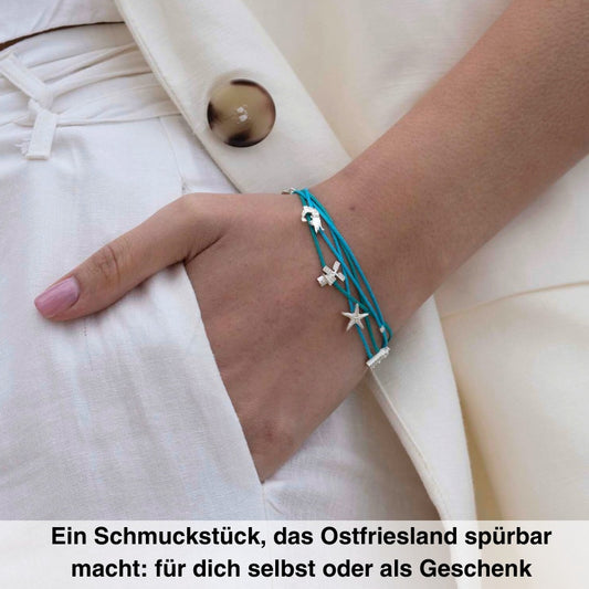 925er Silber Armband Ostfriesland (türkis) (Wachs-Cord)