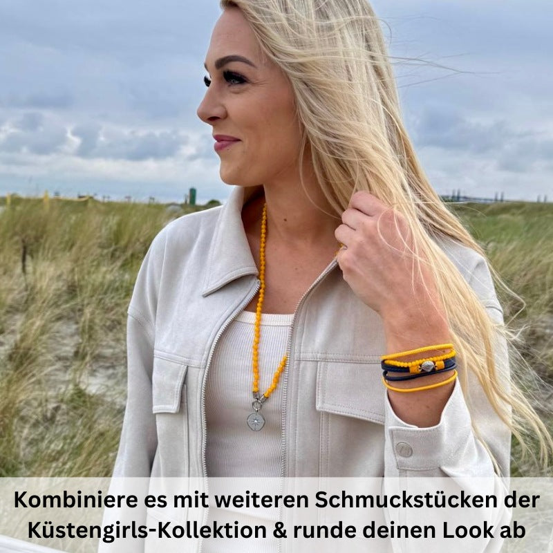 Armband Muschel (Multistrang) mit Segelseil, Leder & Glasperlen