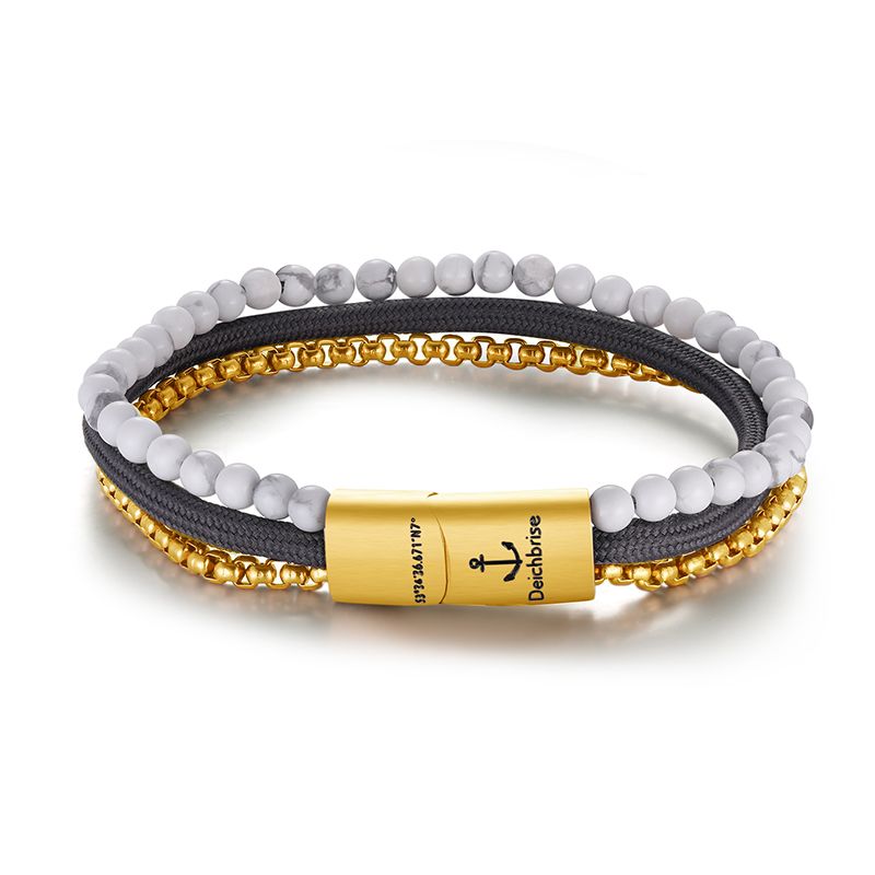 Armband Weisse Düne (Multistrang) Edelstahl, Tau & White-Turquoise