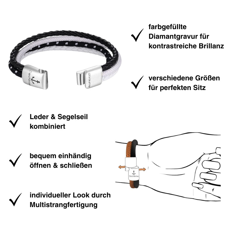 Leder & Segelseil Armband Nordwind (Multistrang)