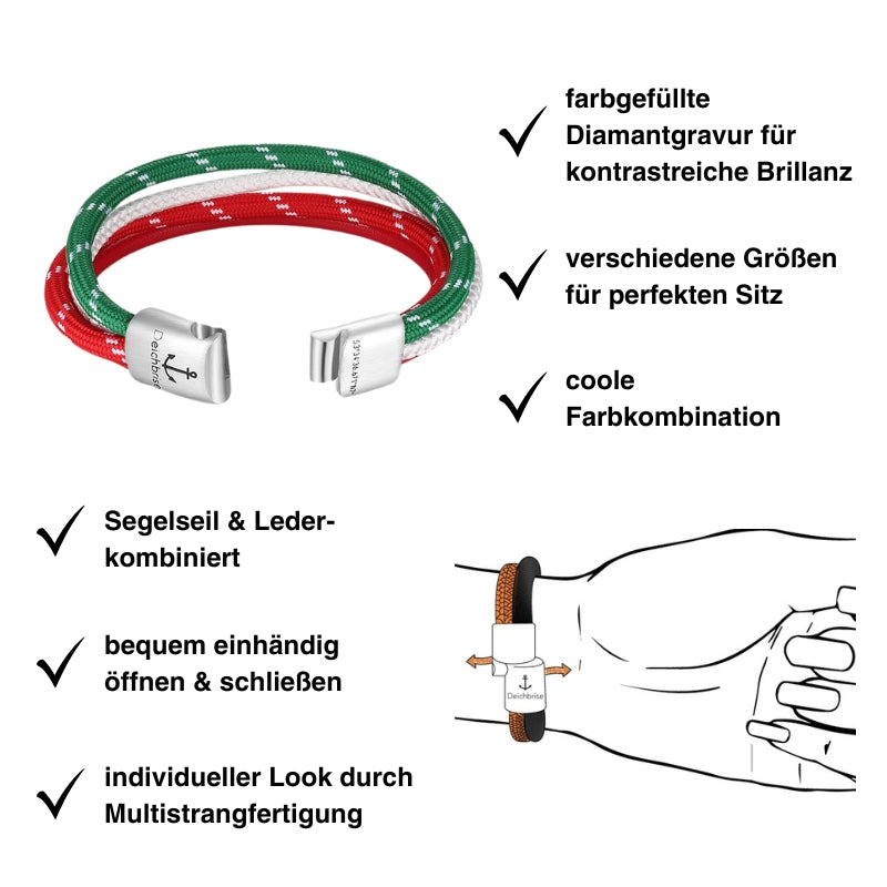Leder & Segelseil Armband Südwind (Multistrang)