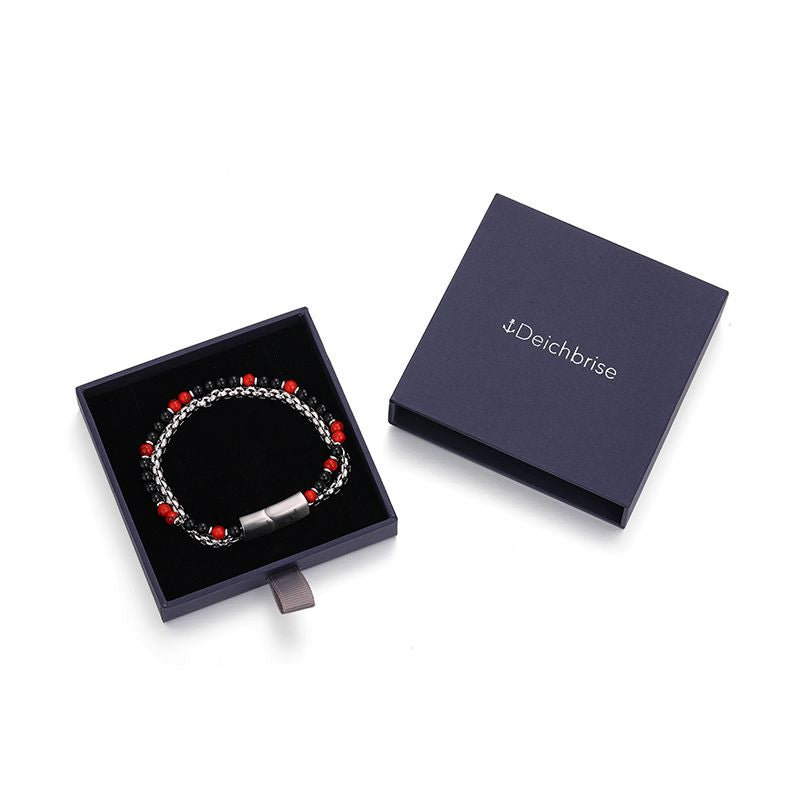 Armband Küstenbrandung (Multistrang) Onyx & Red Turquoise (Küstengirls)