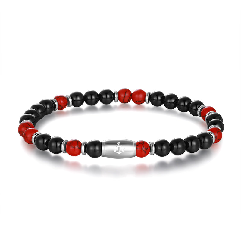 Armband Küstenbrandung Onyx, Red Turquoise, Edelstahl