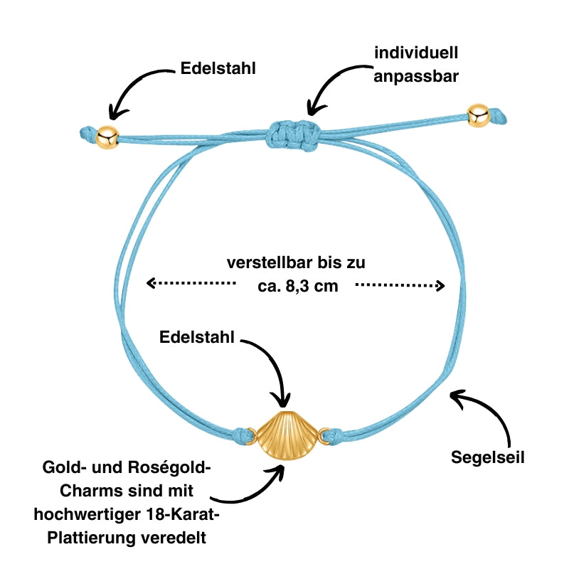Freundschaftsarmbänder Muschel (2 Stück) aus Wachs-Seil & Edelstahl