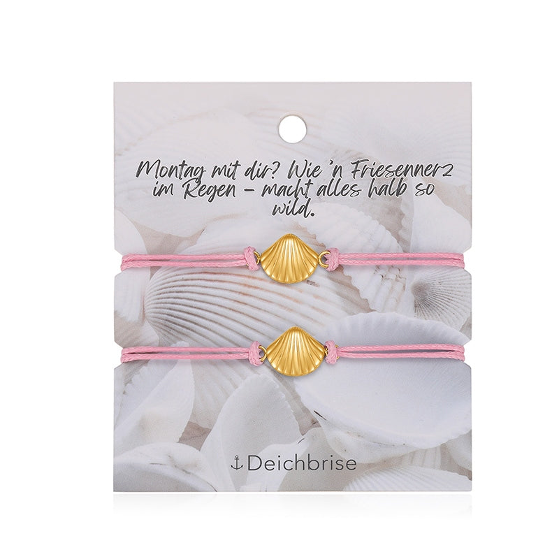 Freundschaftsarmbänder Muschel (2 Stück) aus Wachs-Seil & Edelstahl