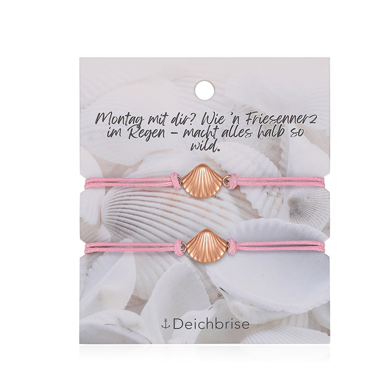 Freundschaftsarmbänder Muschel (2 Stück) aus Wachs-Seil & Edelstahl