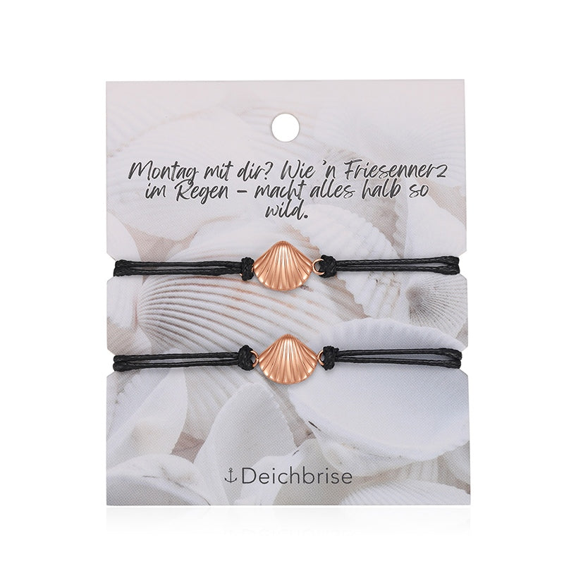 Freundschaftsarmbänder Muschel (2 Stück) aus Wachs-Seil & Edelstahl