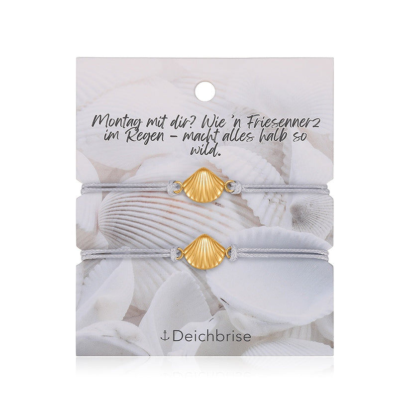 Freundschaftsarmbänder Muschel (2 Stück) aus Wachs-Seil & Edelstahl