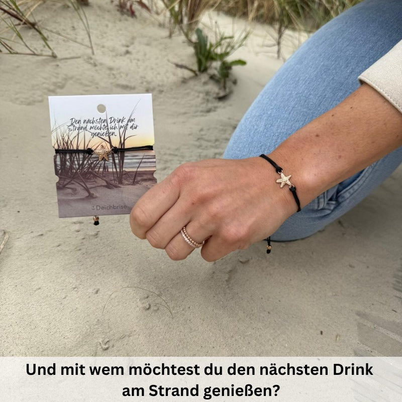Freundschaftsarmbänder Seestern (2 Stück) aus Wachs-Seil & Edelstahl
