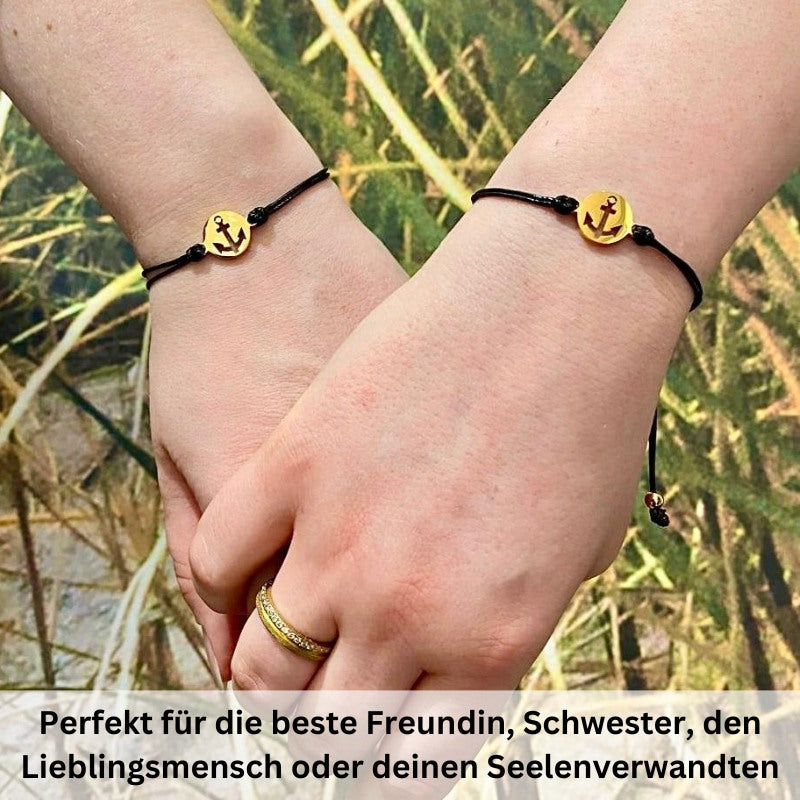 Freundschaftsarmbänder Anker (2 Stück) aus Wachs-Seil & Edelstahl