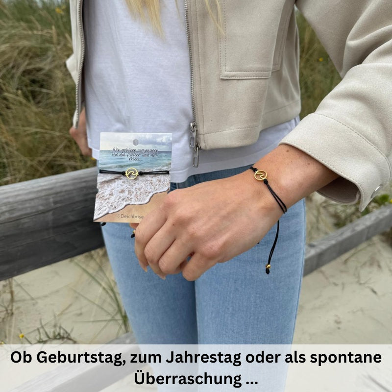 Freundschaftsarmbänder Welle (2 Stück) aus Wachs-Seil & Edelstahl