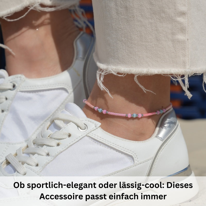 Fußkettchen Strandtraum aus Nylon mit Edelstahl & Glasperlen