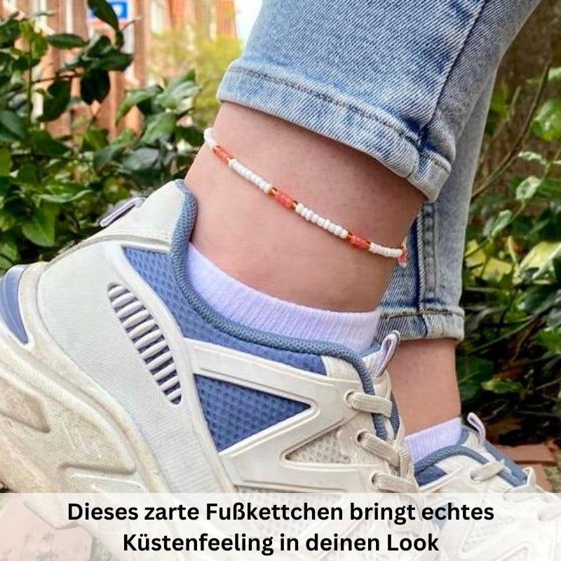 Fußkettchen Korallenglanz aus Nylon mit Glasperlen