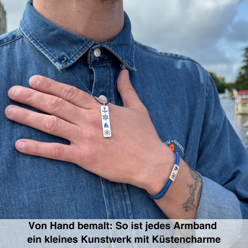 925er Silber-Armband "Heimathafen" (meeresblau) (Wachs-Cord)