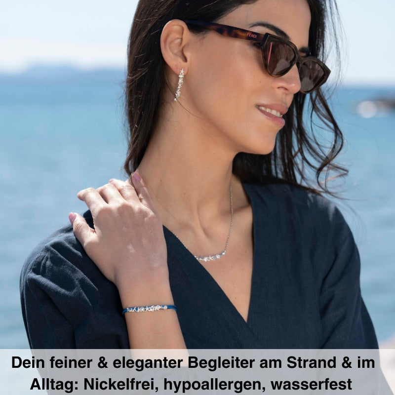 925er Silber Armband Meeresbrise (meeresblau) (Wachs-Cord)