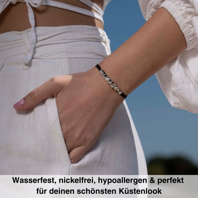 925er Silber Armband Meeresbrise (schwarz) (Wachs-Cord)