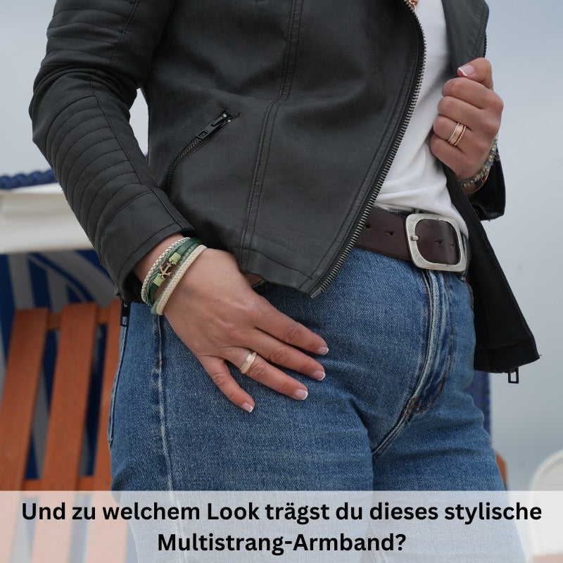 Armband Anker (Multistrang) mit Segelseil, Leder & Aventurin