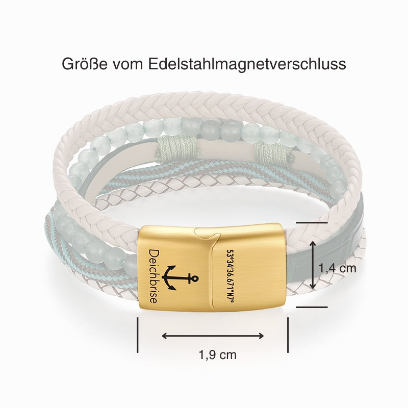 Armband Anker (Multistrang) mit Segelseil, Leder & Aventurin