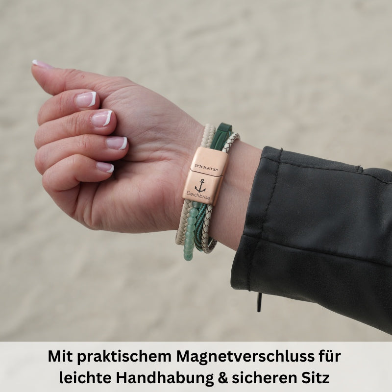 Armband Anker (Multistrang) mit Segelseil, Leder & Aventurin