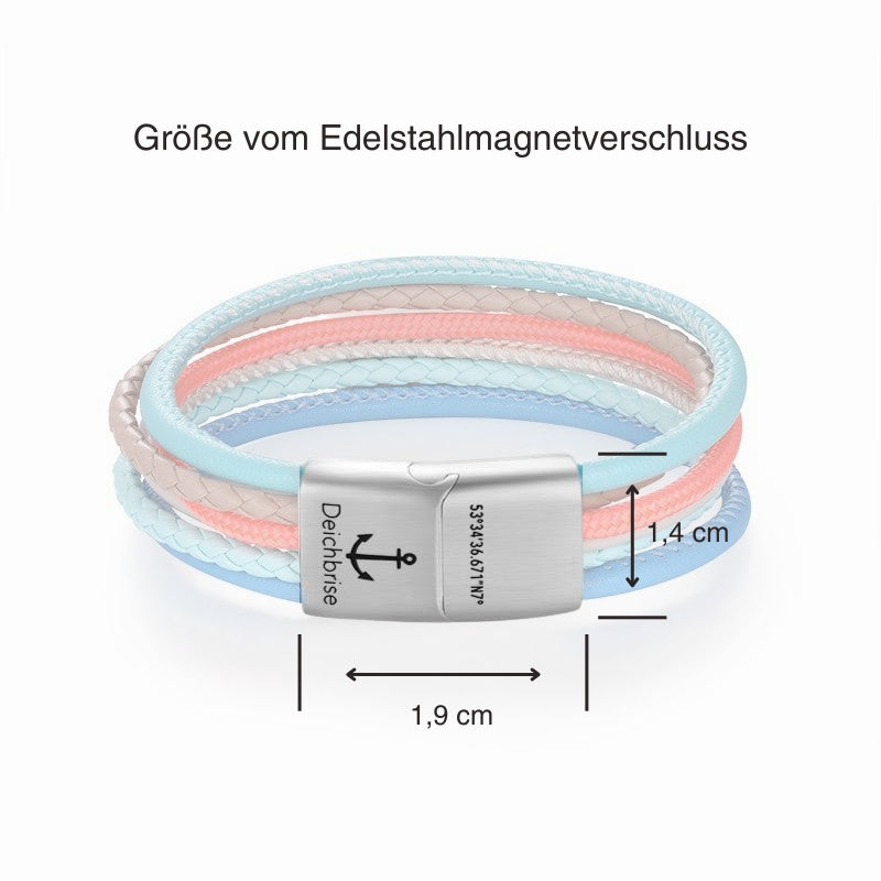 Armband Sunny Beach (Multistrang) mit Segelseil & Leder