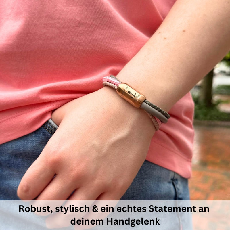 Multistrang Armband Küstenliebe (Segelseil & Fibre Leder) (Veggie)