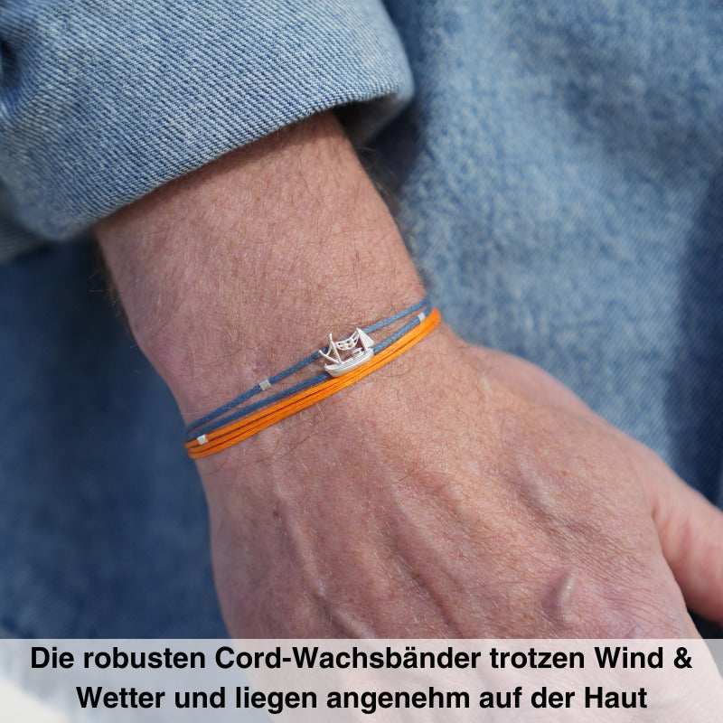 925er Silber-Armband "Kutter" (rostorange-nebelblau) (Wachs-Cord)