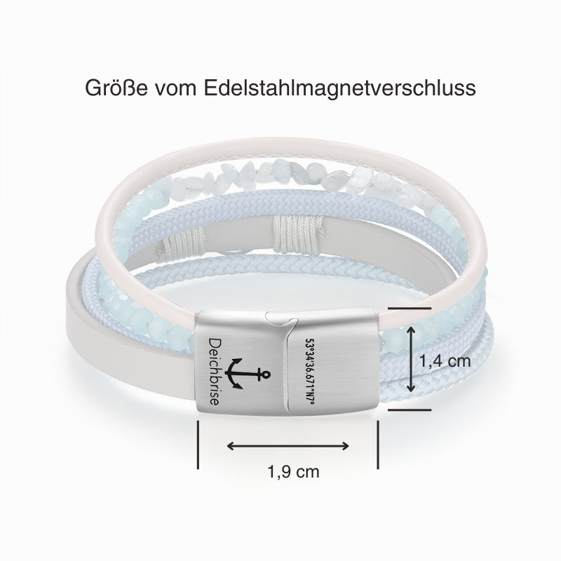 Armband Welle (Multistrang) mit Segelseil, Leder & Glasperlen