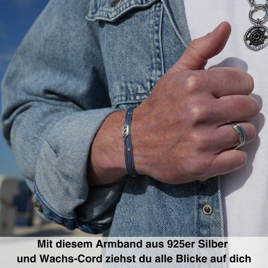 925er Silber-Armband "Kutter" (nebelblau) (Wachs-Cord)