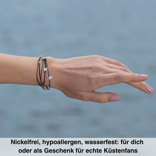 925er Silber Armband Ostfriesland (schwarz-nebelblau) (Wachs-Cord)