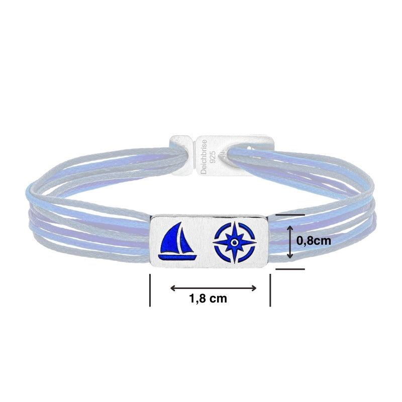 925er Silber-Armband "Heimathafen" (meeresblau) (Wachs-Cord)