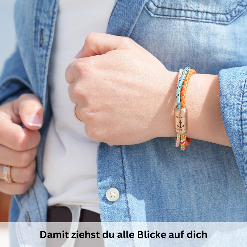 Multistrang Armband Boho Summer (Segelseil & Fibre Leder) (Veggie)